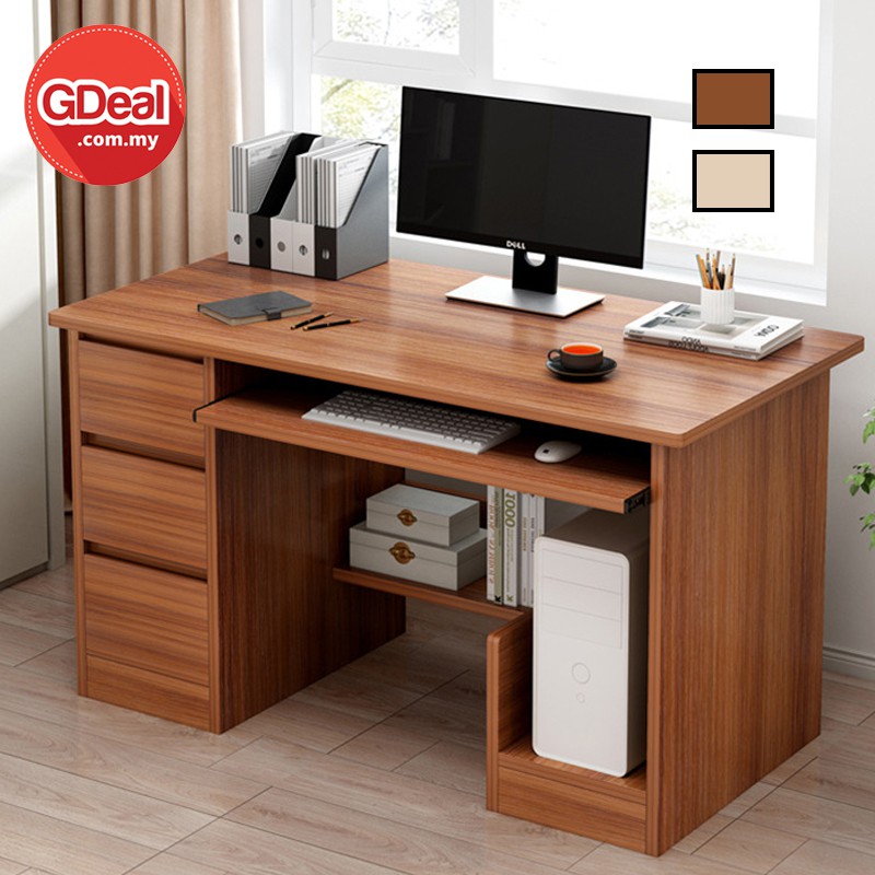 Computer Desk with Drawers and Speaker Shelves Pc Laptop Table Computer Desk  Wood Computer Table Writing Desk Worktable Workstation-C  100x50x90cm(39x20x35in)