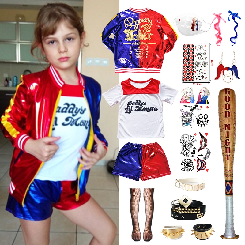 Kids Harley Quinn suicide squad Halloween cosplay party