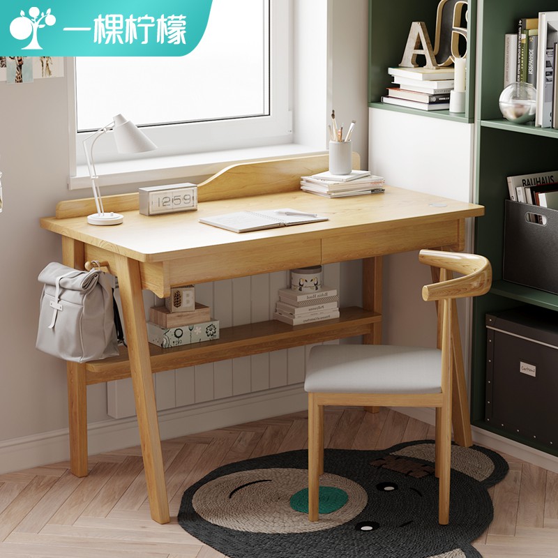 Household simple solid wood children's study desk writing desk primary ...