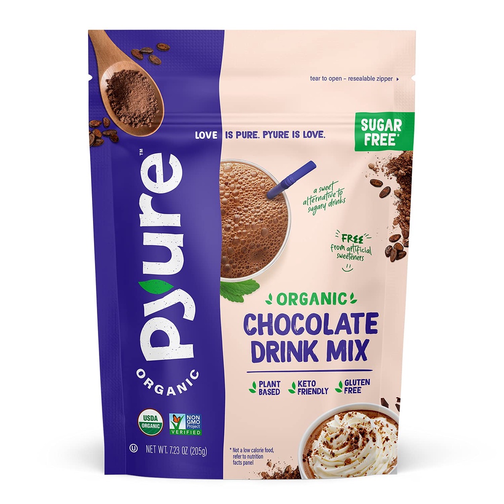 Pyure Organic Chocolate Drink Mix with Cocoa, Zero Sugar, Plant Based