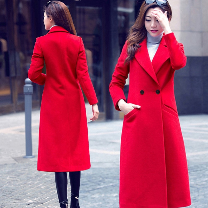 Korean Style Women Long Slim Wool Coats Wind Jackets Autumn Winter