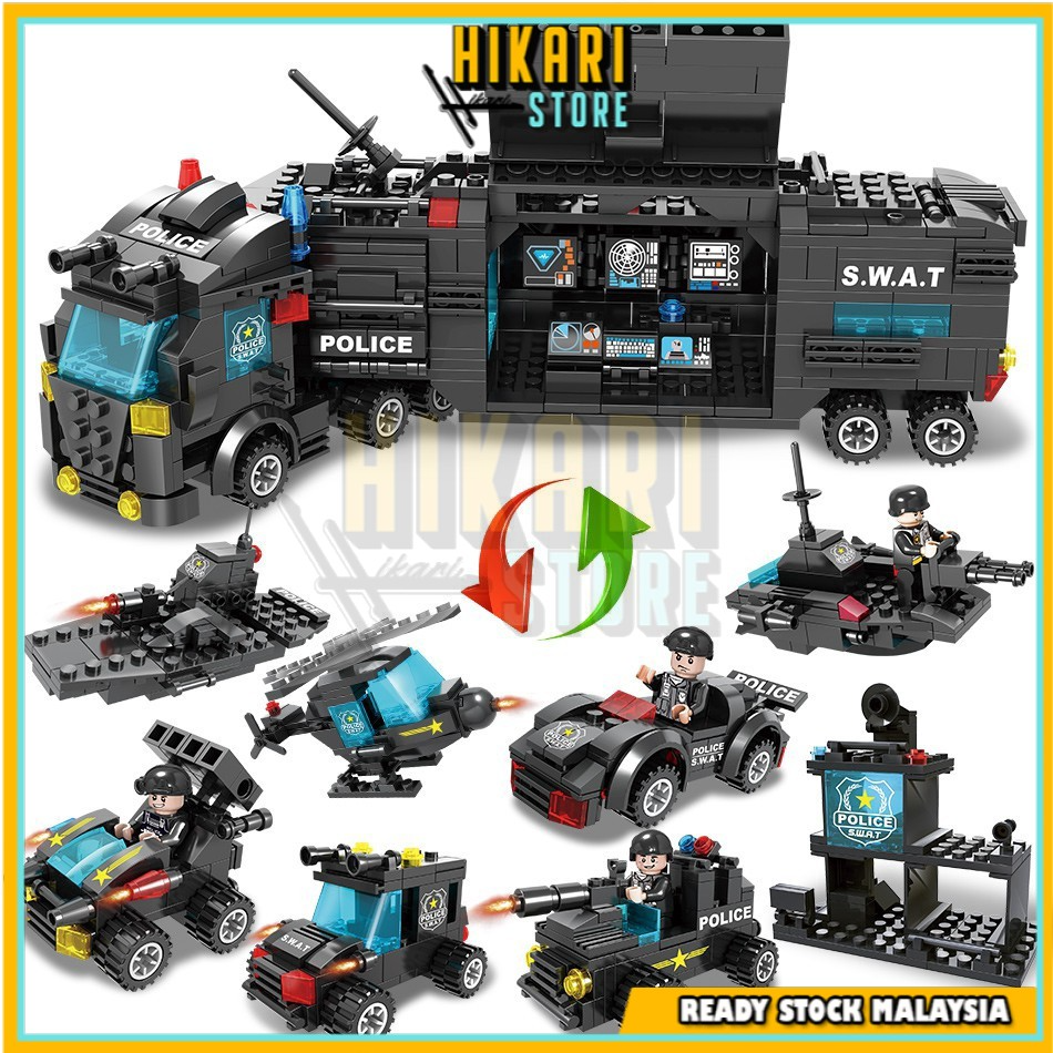 Building Blocks DIY Police Car Fire Truck Castle Model Compatible ...