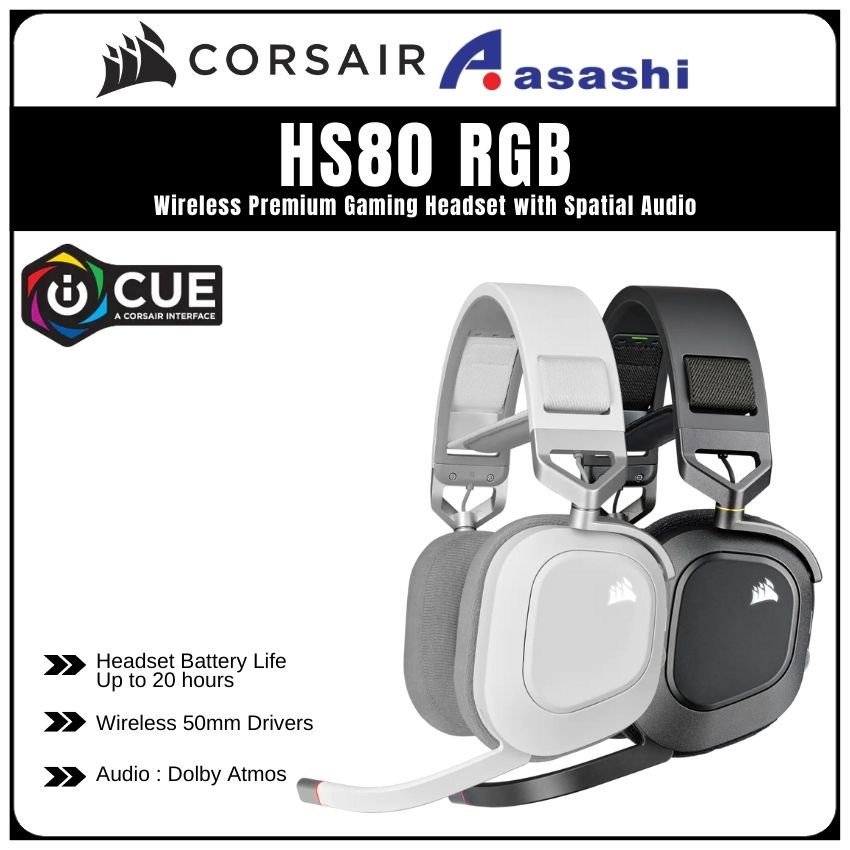HS80 RGB WIRELESS Premium Gaming Headset with Spatial Audio — Carbon