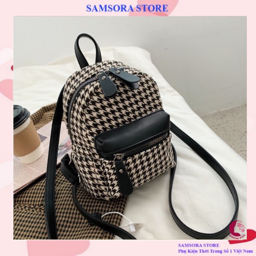 Women's mini fashion backpack to go out to school with checkered brand