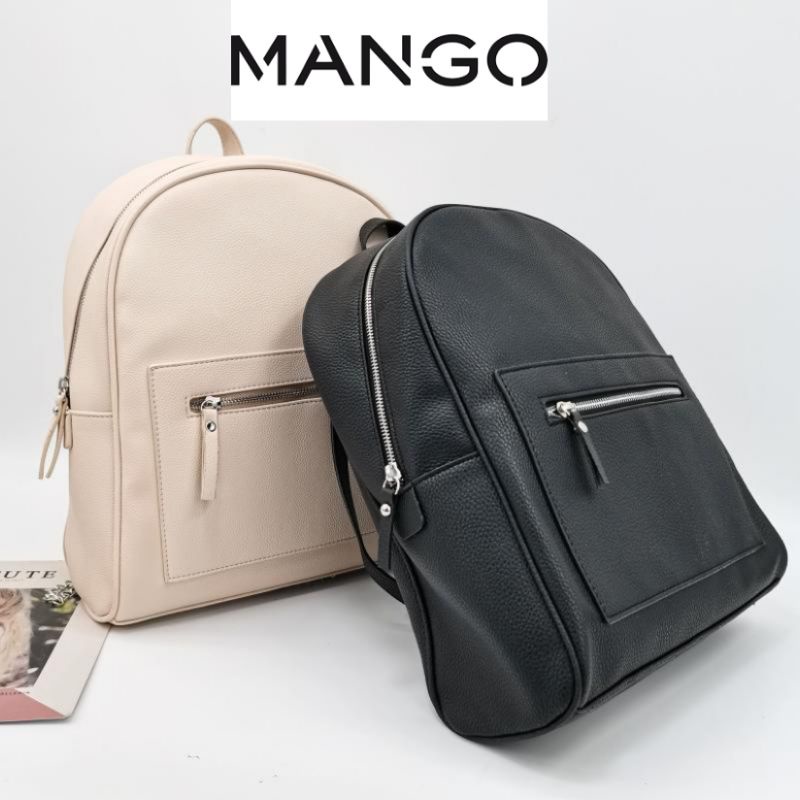 free shipping Mango Spain leather Zip Pebbled backpack Shopee Malaysia