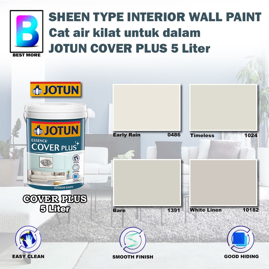 Jotun Cover Plus Sheen For Interior Liter Early Rain Timeless Bare