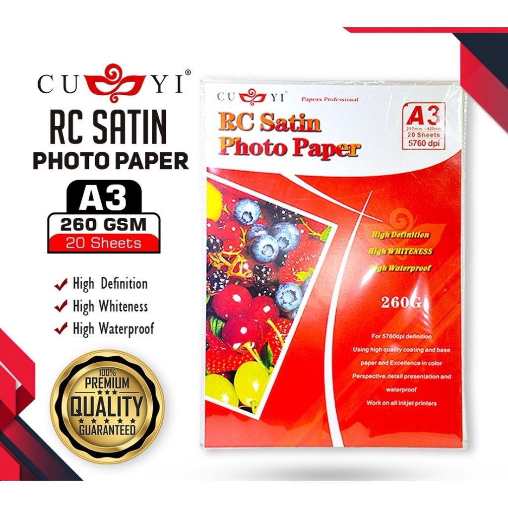 A3 Size Photo Paper CUYI & QUAFF || RC Satin , RC High Glossy , Tree ...