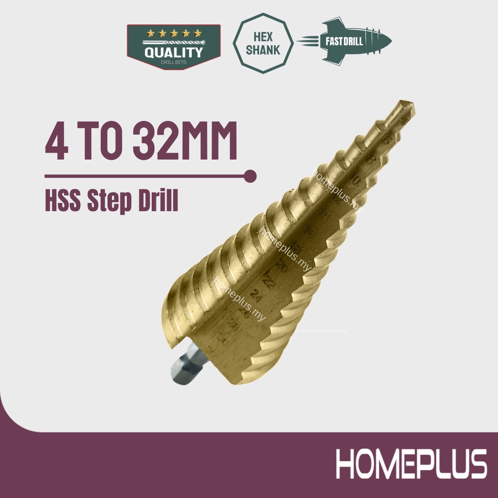 HSS 4 to 32mm Step Drill Bit Titanium Coated Drilling Metal Steel Wood ...