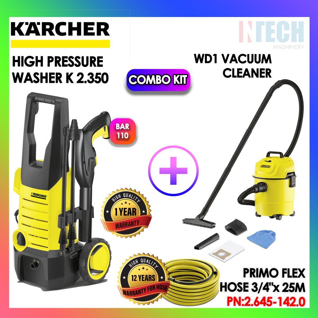 KARCHER WD1 MULTI-PURPOSE VACUUM CLEANER+K2.350 HIGH PRESSURE WASHER+ ...