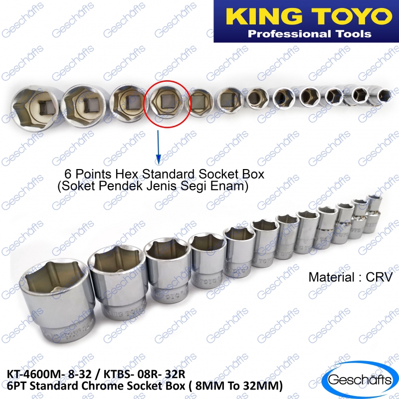 King Toyo Standard Chrome 6PT Socket Box Spanar Box Soket 8mm-32mm ...