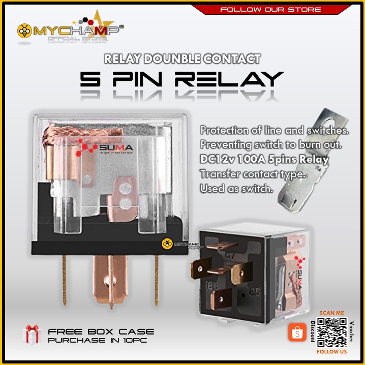 RELAY 5 Pin Post Car Relay 80A Single Contact 5 Foot Car Switch Power ...