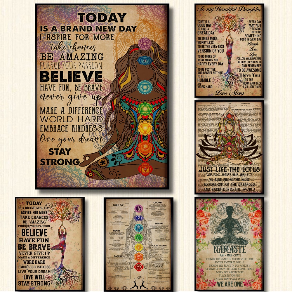 Yoga Chakra Awakening Vintage Print Poster Yoga Hand Movement Canvas ...