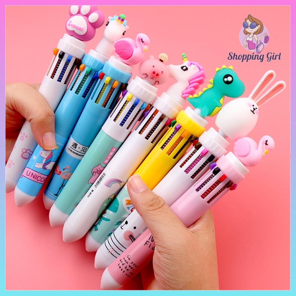 SG 10 in 1 multi colour Cartoon Pen 10 color Retractable Unicorn