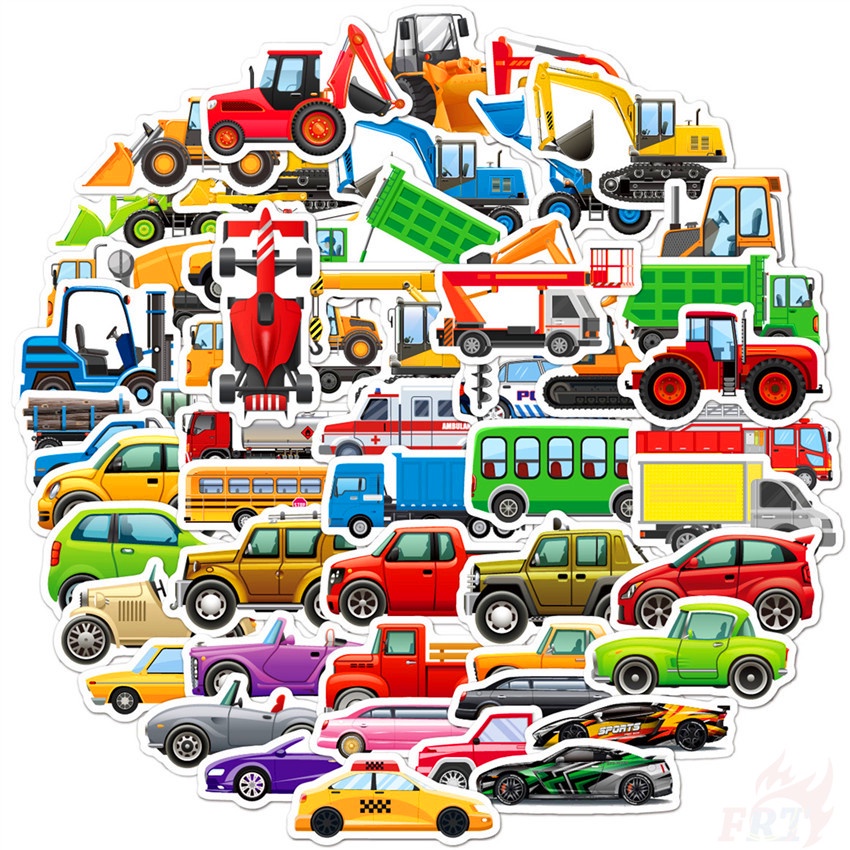 50Pcs/Set Vehicle Series 01 Cars Bus Truck Stickers DIY Fashion Mixed ...