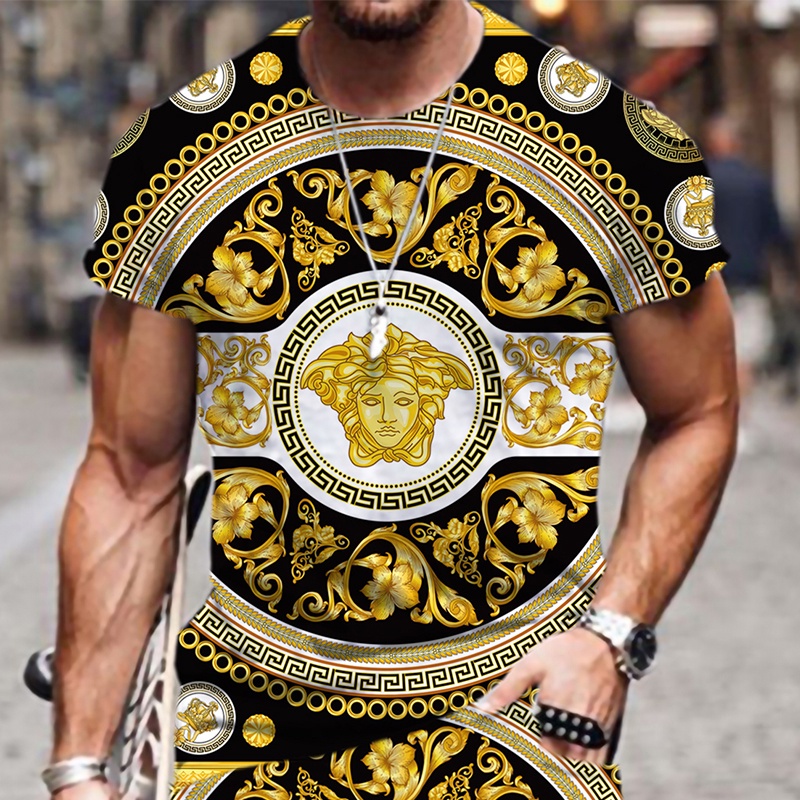 2022 European Luxury Golden T-Shirts for Men/Women 3D Vintage