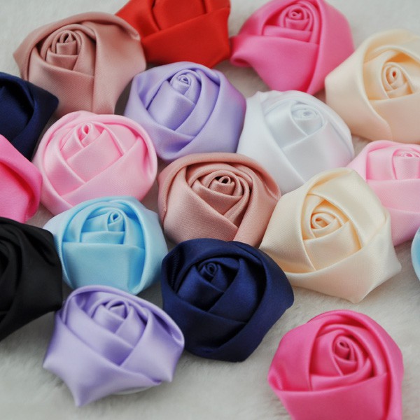 10 Pcs Mix Color Big Satin Ribbon Rose Flower DIY Craft Wedding