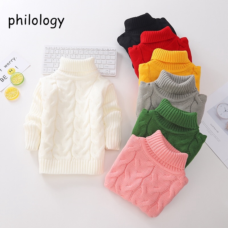PHILOLOGY winter solid baby boy girl kid knitted turtleneck high collar ...