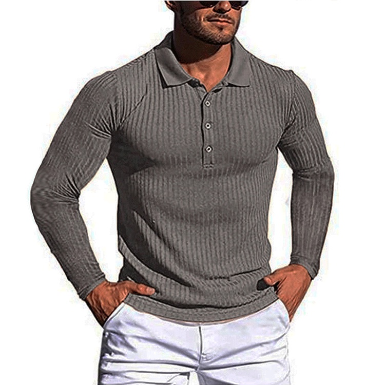 Men Fashion Man Casual Polo Shirts Men's Streetwear Long Sleeve Turn ...