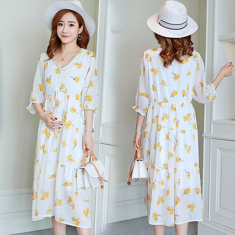 Good quality M 2XL Maternity Dress Pregnant Women Chiffon half Sleeve Nursing Clothes Breastfeeding dress Long Dresses Shopee Malaysia