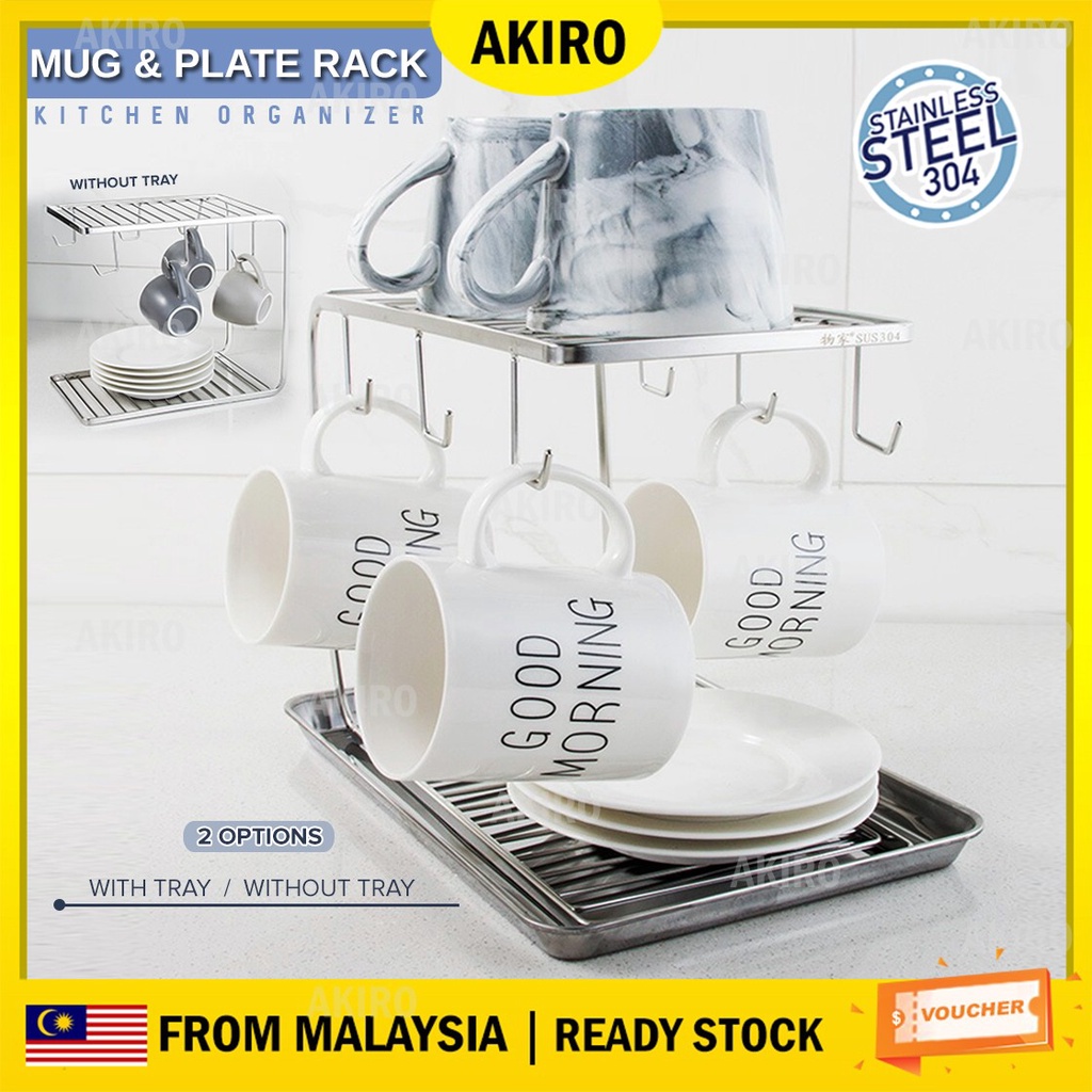 AKIRO 6 Hooks Cup Drainer Stainless Steel Storage Rack Rustless Mug ...