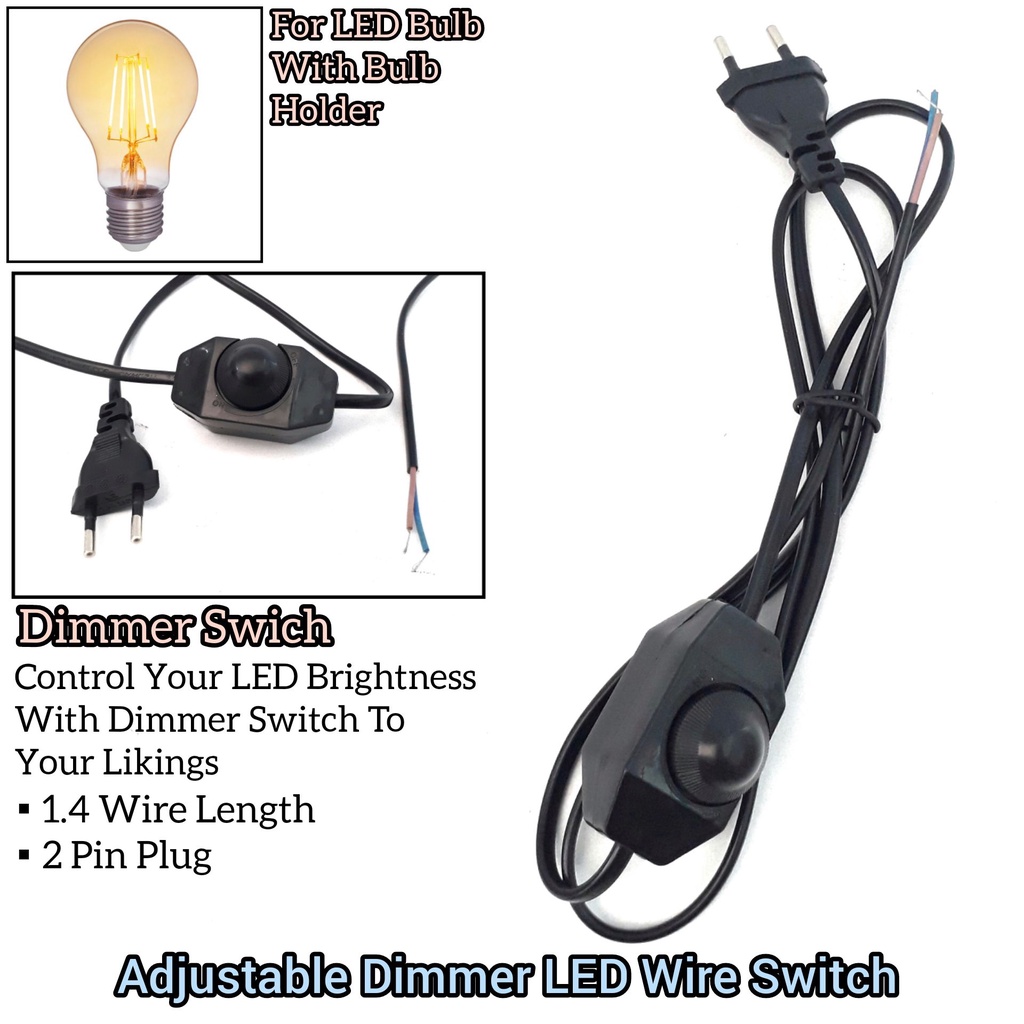 Adjustable Dimmer Switch With 2 Pin AC Cord For Dimmable LED Bulb Home