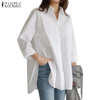 ZANZEA Women Long Sleeve Stripe Shirt Casual Loose Tops Button Up Blouses  Plus Size