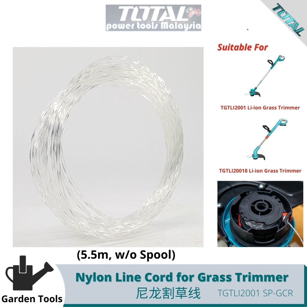 TOTAL Grass Trimmer Nylon Line Cord W/O Spool for TGTLI2001