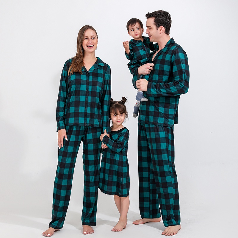 Christmas Family Matching Green Plaid Pajamas Set Mommy and Me Clothes ...