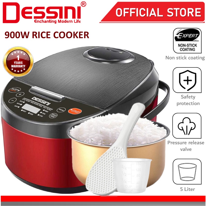 DESSINI ITALY 5L Electric Digital Rice Cooker Non-stick Stainless Steel ...