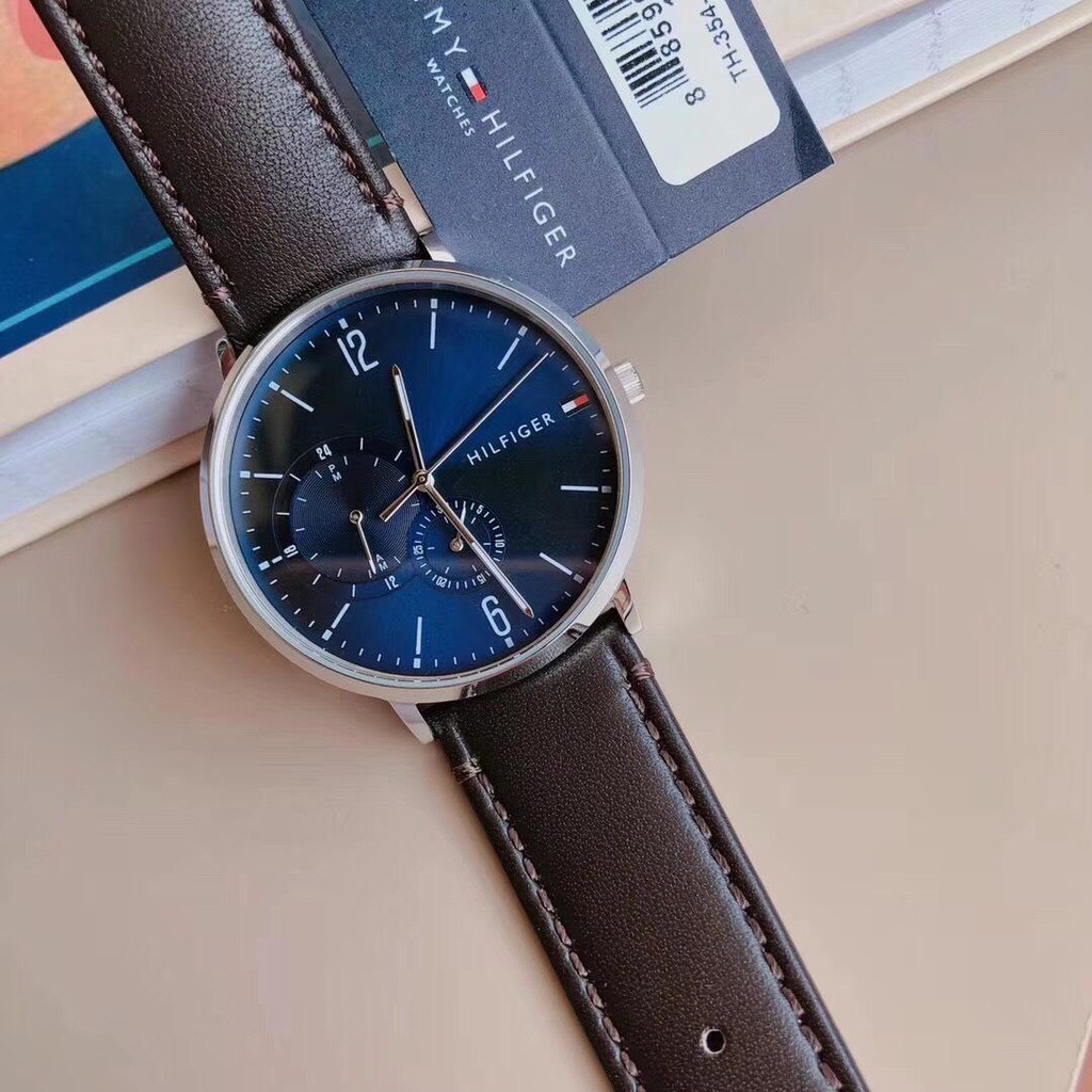 Authentic Tommy Hilfiger Men s Multi Function Analog Blue Dial Watch with Leather Strap 1791508 Jam Tangan Lelaki Shopee Malaysia