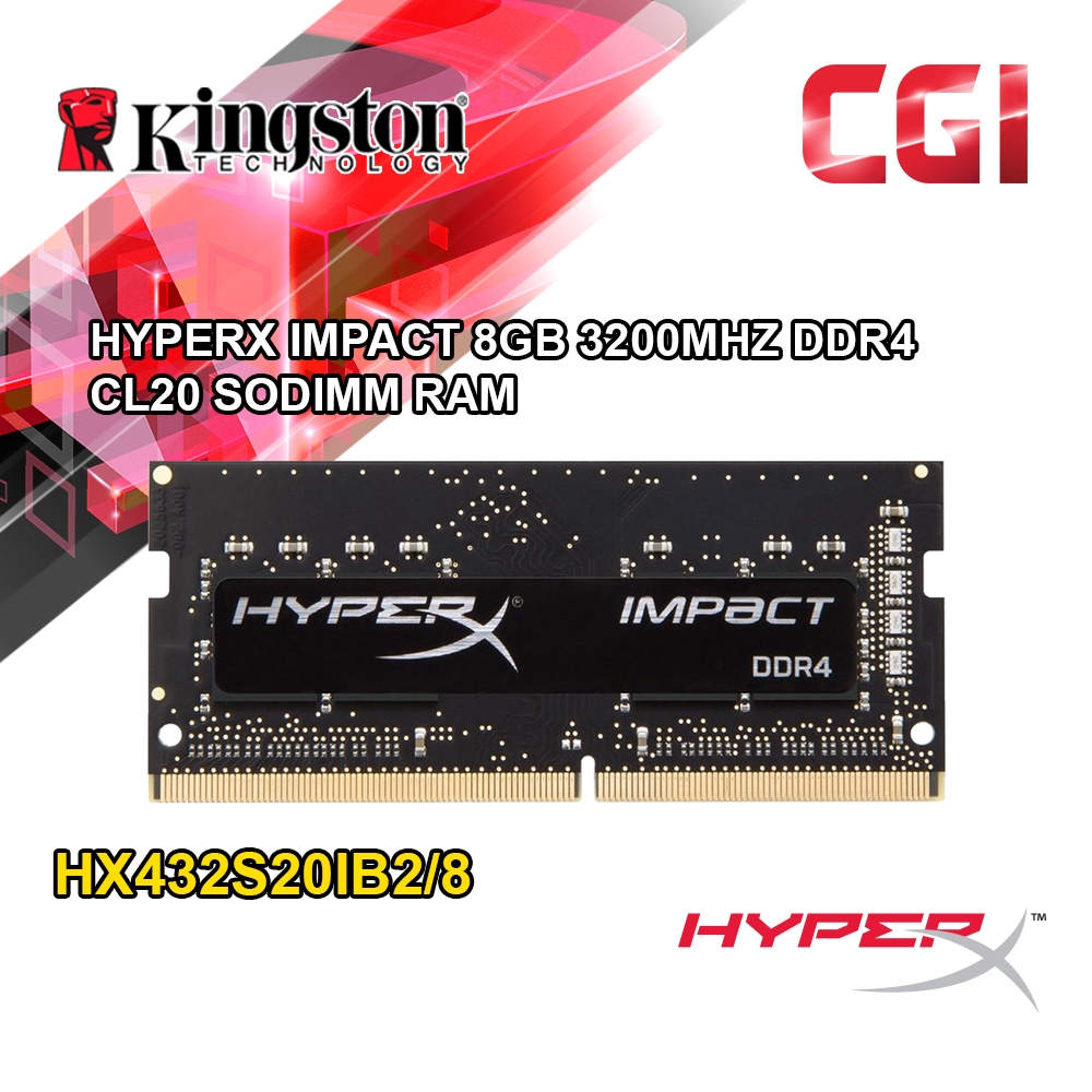 HyperX Impact 8GB 3200MHz DDR4 CL20 SODIMM Laptop Memory