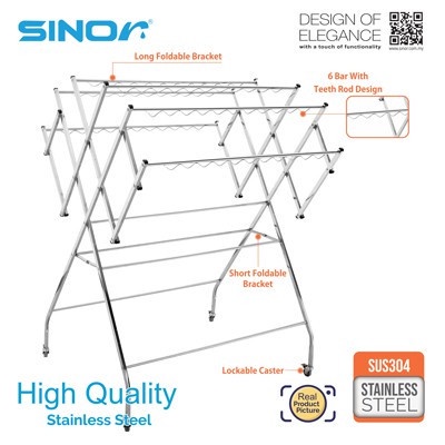 Sinor BF-6250-304 SUS304 Stainless Steel Free Standing Foldable Clothes ...