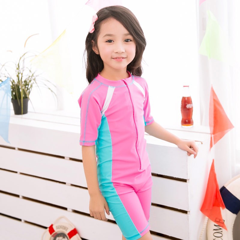 One-piece Beachwear Diving Swimsuit Kids Boys Girls Swimming Suit Short  Sleeve