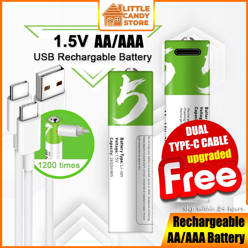 USB Rechargeable AA & AAA Battery 1.5V USB Charger Batteries + Dual ...