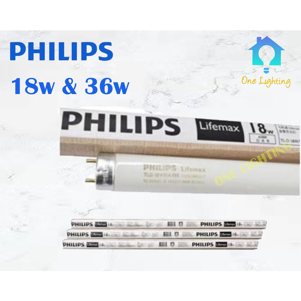 Philips Lifemax TL-D Fluorescent Tube 18W/36W 6500K Cool Daylight Lampu ...