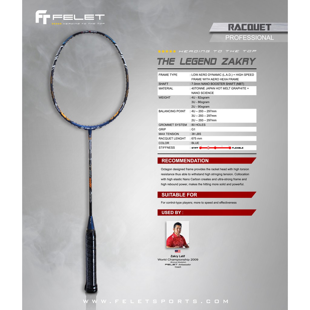 FELET ZAKRY LATIF Limited Badminton Racquet (Free String and Grip)