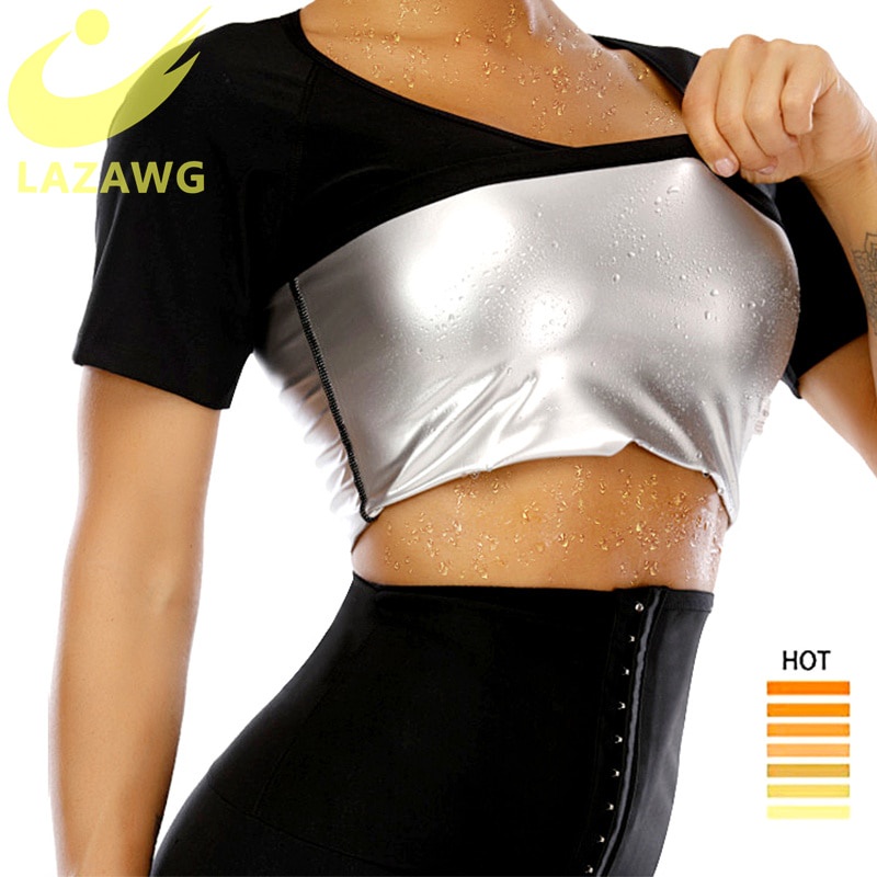 LAZAWG Tuta Da Sauna Da Donna A Maniche Lunghe Con Cerniera Per Allenamento Sauna Camicia Per Palestra Corsa Fitness Esercizio, Verde Scuro, L - 11