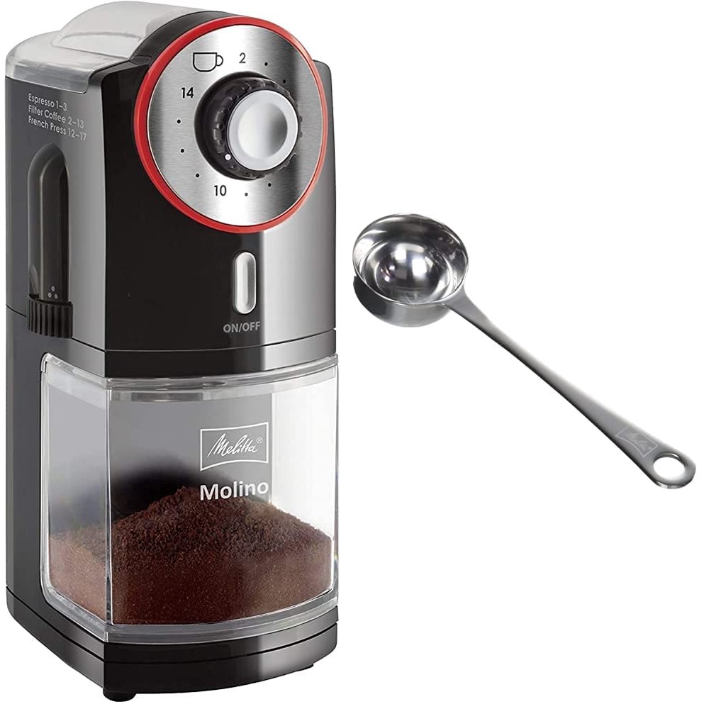 Melitta Molino Coffee Grinder Electric Coffee Grinder, Flat Grinding Disc,  Black Red, CD Molino red mat