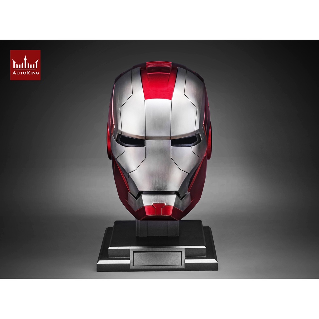 Autoking 1:1 Iron Man Mk5 Helmet – Wearable Voice-Control Mask, Silver/Gold, Life-Size Cosplay