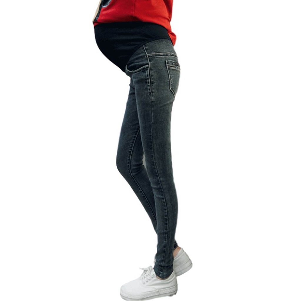 Slim Fit Simple Black Maternity Denim Long Pants ( M, L, XL, XXL