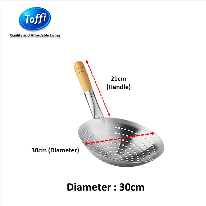 Toffi Skimmer Strainer Stainless Steel Wooden Handle (26cm/28cm/30cm ...