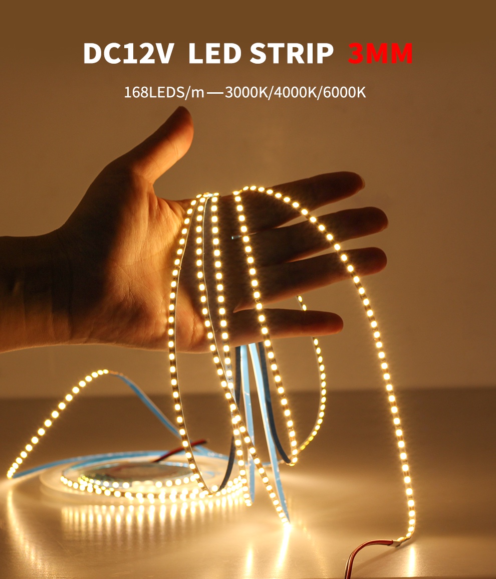 DC12V LED Strip 3MM 168LEDS/m High light Led Tape Light 3000K/4000K ...