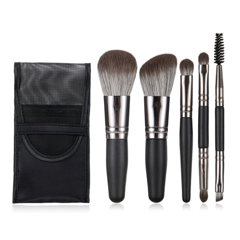 DAXINQI Mini Makeup Set Portable 5pcs Makeup Brush Set With Bag Black