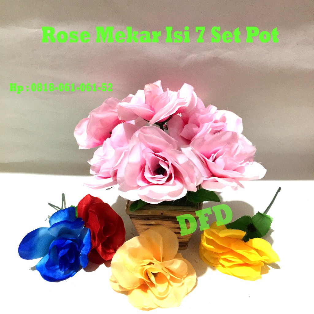 Mawar Rose Blooming Roses Contents 7 Sets Of Plastic Artificial Pots
