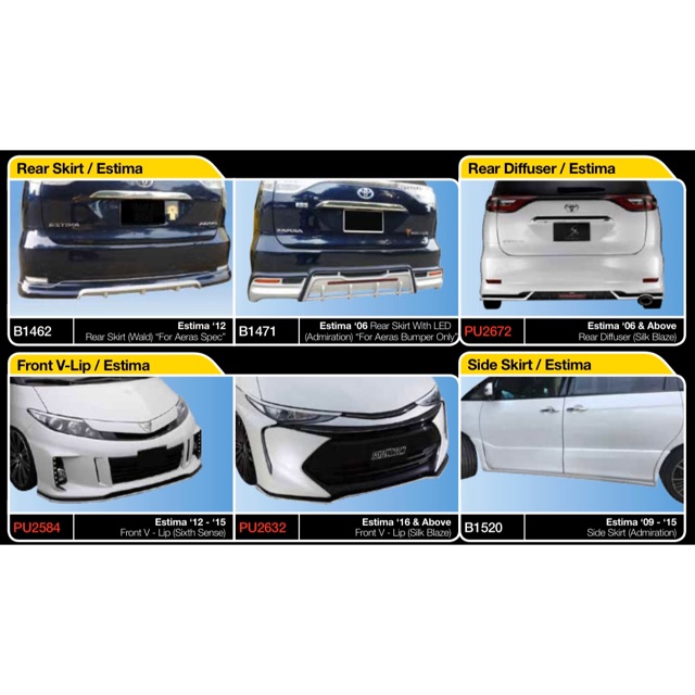 Toyota estima acr50 acr55 bodykit body kit front side rear bumper skirt