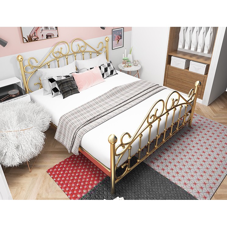 Queen Bed Frame Modern Wrought Iron Bed Frame Gold Coating With Extra ...