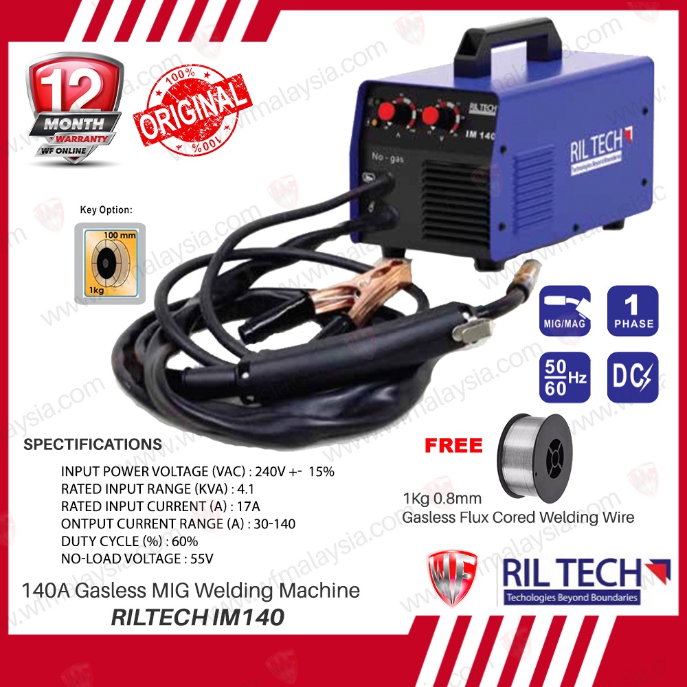 Ril Tech IM140 140A Gasless MIG Inverter Welding Machine FOC 1Roll 1Kg ...