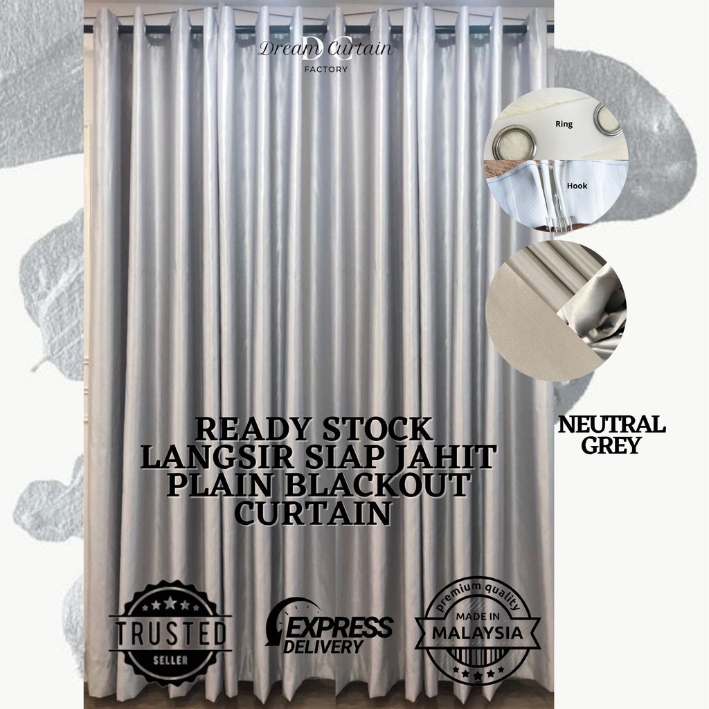 LANGSIR LIGHT GREY VIVID READYSTOCK 80% SOLID PLAIN BLACKOUT CURTAIN ...