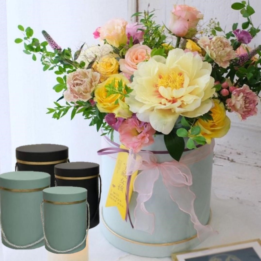 SHIOK 2 in 1 Round Shaped Flower Gift Box With Gold Line For Flower