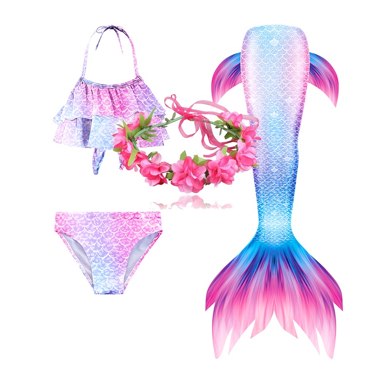 2022 Girls Kids Mermaid Tail Bikini Set Beach Swimsuit Fancy Costume ...